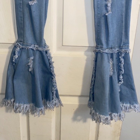 JC JQ Light Blue High Waist Stretchy Flared Bottom Denim Destroyed Jeans NEW - Picture 7 of 15